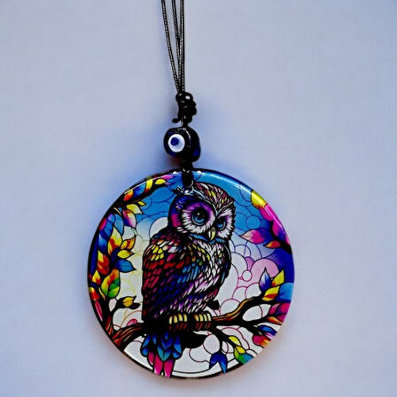 Dalda Baykuş Desenli 12 Cm Füzyon Cam Duvar Süsü