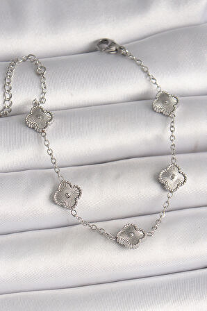 316L Çelik Gümüş Renk İşlemeli Baby Boy Yonca Model Kadın Bileklik - Lisinya