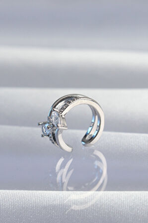 Pirinç Gümüş Renk Zirkon Taşlı Damla Earcuff Küpe - Lisinya