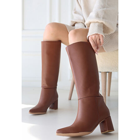 Roksa Taba Cilt Topuklu Çizme - Lisinya