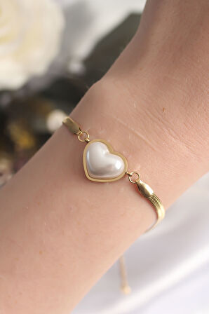 316L Çelik Gold Renk Bombeli Kalp Kadın Bileklik - Lisinya