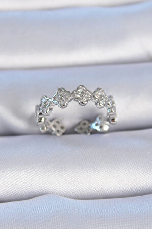 Pirinç Gümüş Renk Zirkon Taşlı Yonca Model Kadın Yüzük - Lisinya