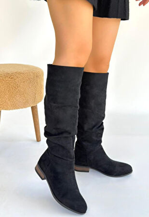 Winda Siyah Süet Körüklü Çizme Kışa Şık Başlangıç - Lisinya