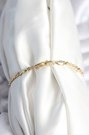 Pirinç Gold Renk Yassı Zincir Model Kadın Bileklik - Lisinya