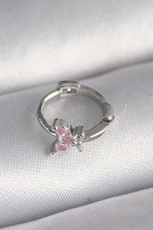 316L Çelik Gümüş Renk Pembe Zirkon Taşlı Kelebek Model Tragus Piercing - Lisinya