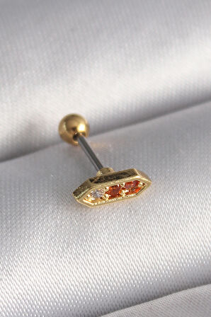 316L Çelik Gold Renk Turuncu Zirkon Taşlı Tragus Piercing - Lisinya