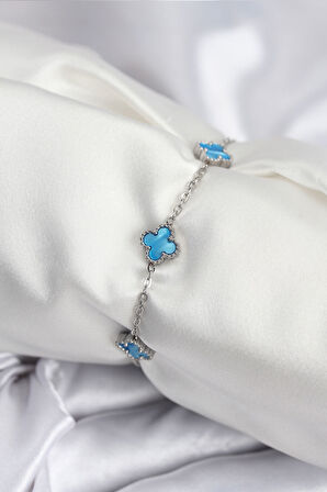 316L Çelik Gümüş Renk Buz Mavisi Baby Boy Yonca Kadın Bileklik - Lisinya