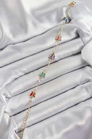 Pirinç Gold Renk Karışık Renk Kelebek Zirkon Taşlı Kadın Bileklik - Lisinya