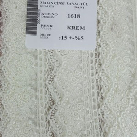 Dantel Polyester Sanal Tül Bant Krem 15 Metre En 3 Cm On-1618-kr