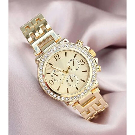 Zarif Ve Şık Özel Tasarım Zirkon Taşlı Metal kadın Kol Saati (gold) ( Lisinya )