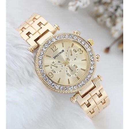 Zarif Ve Şık Özel Tasarım Zirkon Taşlı Metal kadın Kol Saati (gold) ( Lisinya )