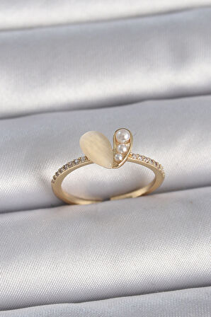 Pirinç Gümüş Renk Ayarlanabilir Zirkon Taşlı Beyaz Mineli Kalp Model Kadın Yüzük - Lisinya