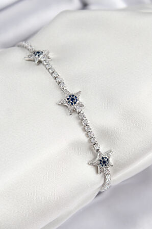 Pirinç Zirkon Taşlı Yıldız Model Gümüş Renk Kadın Bileklik - Lisinya