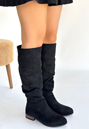 Winda Siyah Süet Körüklü Çizme Kışa Şık Başlangıç - Lisinya