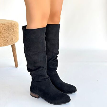 Winda Siyah Süet Körüklü Çizme Kışa Şık Başlangıç - Lisinya