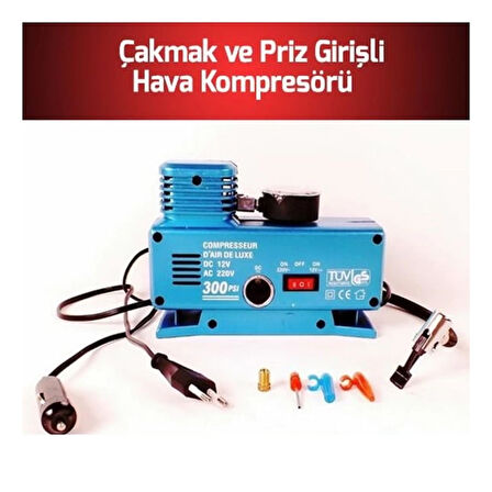 220 Volt-12 Volt 250 Psi Geniş Uygulama Yelpazesi Kompresör Lastik Hava Şişirme Oto Pompası ( Lisinya )