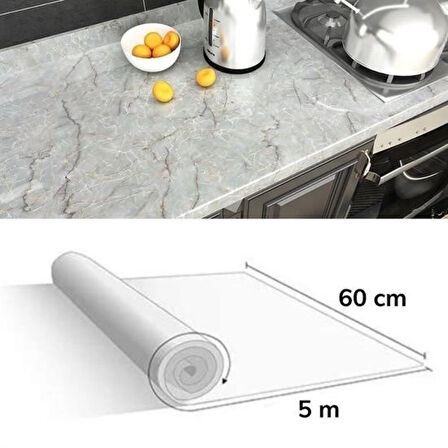 5mt X 60 Cm Mermer Desenli Masa Tezgah Mutfak Su Geçirmez Yapışkanlı Folyo Sticker ( Lisinya )