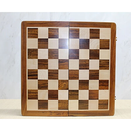 Özel Vernikli Mıknatıs Taşlı Ahşap Katlanabilir Kutulu Satranç Oyunu 30 Cm G223 ( Lisinya )
