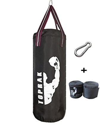 Boks Torbası Eldiven, Karabina Ve Bandaj Hediyeli İçi Dolu 60x22cm Siyah 6KG