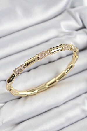 Pirinç Zirkon Taşlı Kemik Model Gold Renk Vip Kadın Bileklik - Lisinya