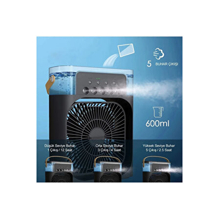 Taşınabilir Işıklı 5 Spreyli Vantilatör Buzlu Buharlı Vantilatör Mini Fan Nemlendirici ( Lisinya )