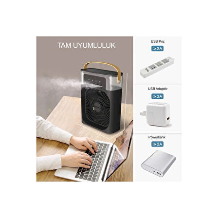 Taşınabilir Işıklı 5 Spreyli Vantilatör Buzlu Buharlı Vantilatör Mini Fan Nemlendirici ( Lisinya )