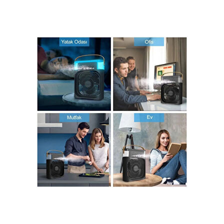 Taşınabilir Işıklı 5 Spreyli Vantilatör Buzlu Buharlı Vantilatör Mini Fan Nemlendirici ( Lisinya )