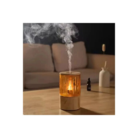 Mum Işığı Görünümlü Taşınabilir 125ml Kapasiteli Işıklı Aroma Yayıcı Hava Nemlendirici ( Lisinya )