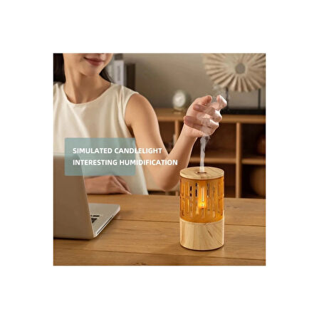 Mum Işığı Görünümlü Taşınabilir 125ml Kapasiteli Işıklı Aroma Yayıcı Hava Nemlendirici ( Lisinya )