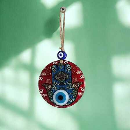 Fatma Ana Bereket Eli Desenli Nazar Boncuklu Duvar Süsü 10 Cm Cam Duvar Süsü