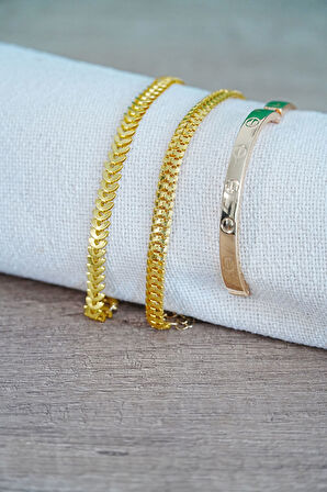 Kombin Bileklik Gold Kılçık Tırtıl ve Düz Cırt Model 3 Adet Birden