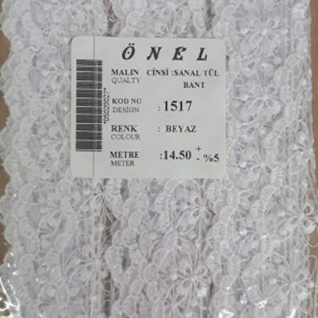 Dantel Polyester Sanal Tül Bant Beyaz 14,50 Metre En 6 Cm On-1517-b