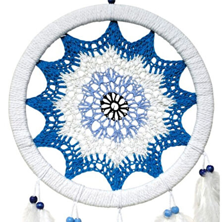 Petrol Mavisi Nazar Motifli Kuş Tüylü Duvar Süsü