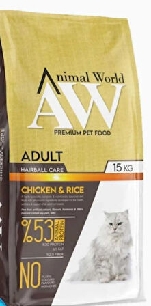 Animal World Hairball Tüy Yumağı Önleyici Tavuklu Kedi Maması 15 Kg