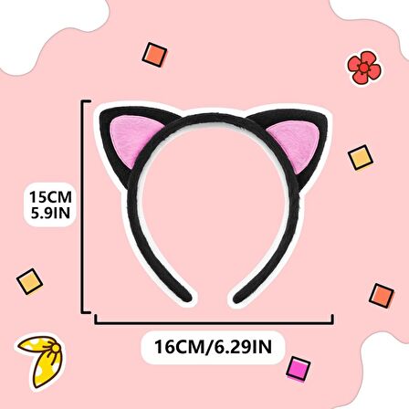 Sevimli Kedi Kulak Pofuduk Kedi Taç Siyah İçi Pembe Renk 17x15 cm (4434)