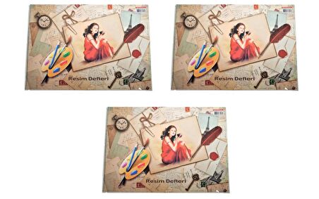 Sim 35x50 Spiralli Karton Kapak 15 Yaprak Resim Defteri 3 Adet