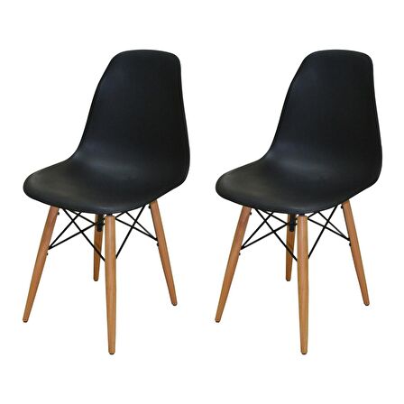 Woodesk Luna Ağaç Ayaklı 2 ADET Eames Siyah Sandalye SND3011-2SYH