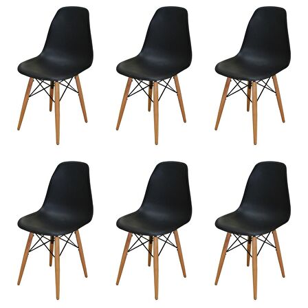 Woodesk Luna Ağaç Ayaklı 6 ADET Eames Siyah Sandalye SND3014-6SYH