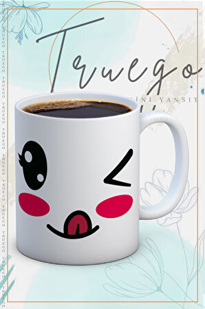 Baskılı Kupa Bardak Seramik Mug - Göz Kırpan Emoji