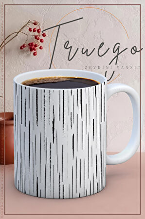 Baskılı Kupa Bardak Seramik Mug - Siyah Çizgi