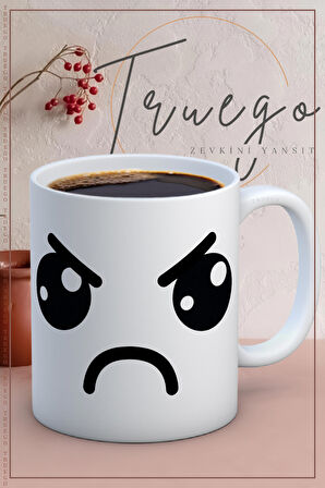 Baskılı Kupa Bardak Seramik Mug - Kızgın Emoji