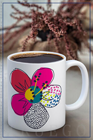 Baskılı Kupa Bardak Seramik Mug - Soyut Çiçek