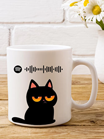 Kişiye Özel Spotify Müzik Kodlu Kupa Bardak Kedi