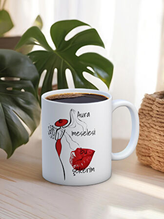 Baskılı Kupa Bardak Seramik Mug - Aura Meselesi