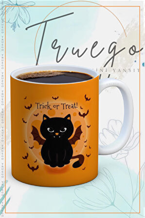 Baskılı Kupa Bardak Seramik Mug - Halloween Kedi