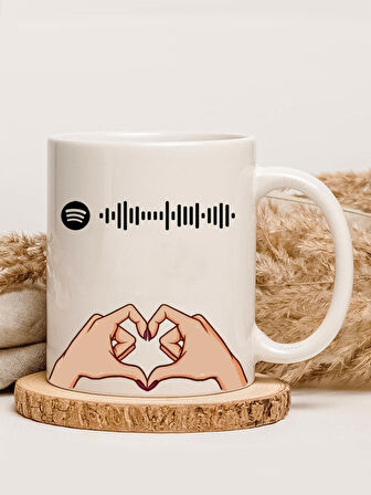 Kişiye Özel Spotify Müzik Kodlu Kupa Bardak El Kalp