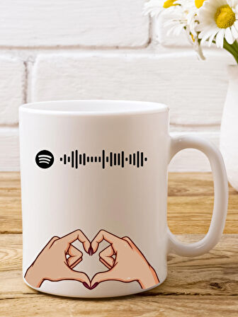 Kişiye Özel Spotify Müzik Kodlu Kupa Bardak El Kalp