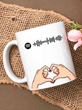 Kişiye Özel Spotify Müzik Kodlu Kupa Bardak El Kalp