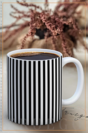 Baskılı Kupa Bardak Seramik Mug - Siyah Çizgiler