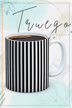 Baskılı Kupa Bardak Seramik Mug - Siyah Çizgiler